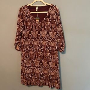 Maroon and ivory print maternity dress